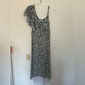 Elegant Navy and White One-Shoulder Dress